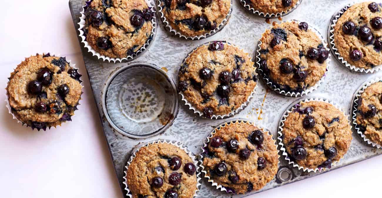 gluten free blueberry muffins in pan