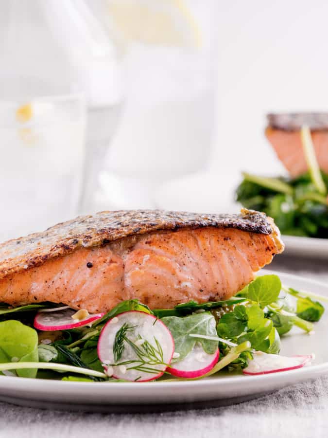 Pan-Seared Salmon on Arugula Salad with Tahini-Citrus Dressing ...