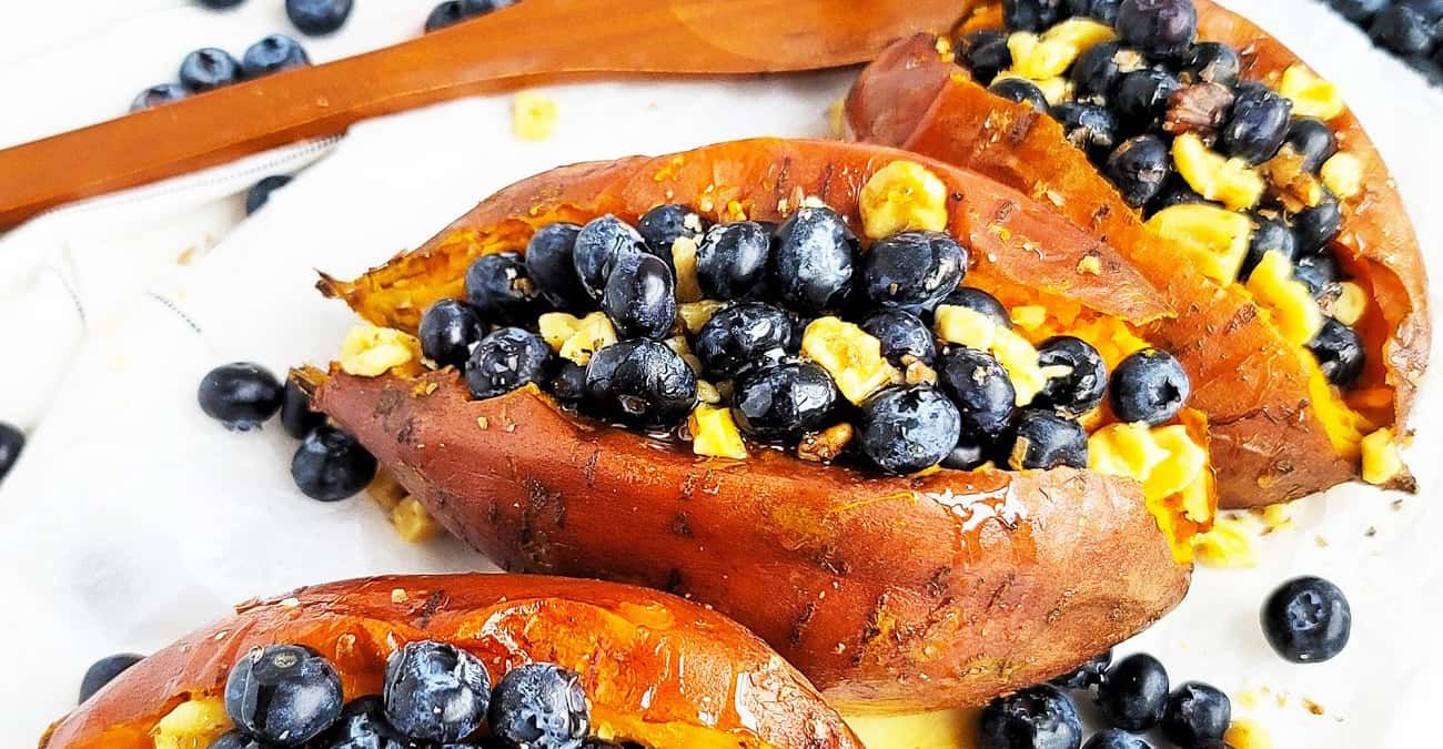 Stuffed Baked Sweet Potatoes with Blueberries & Walnuts